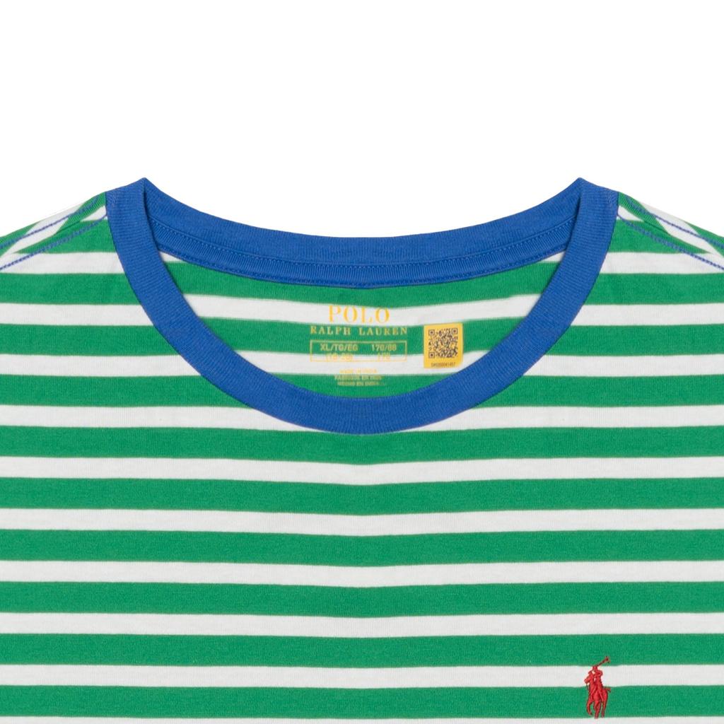 Поло Ralph Lauren Логотип Полосатая Футболка с коротким рукавом и круглым вырезом Детские топы Зеленый 323958171-001