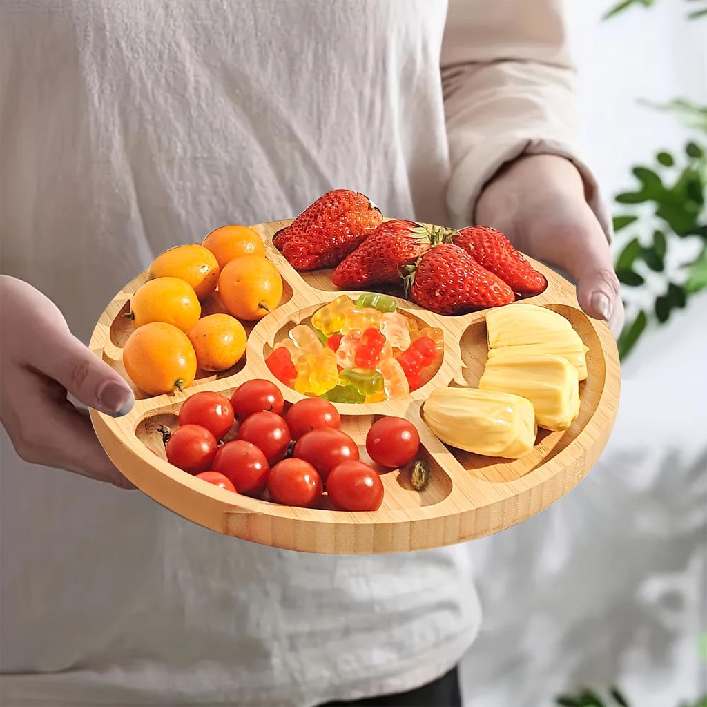 1 шт. Бамбуковый поднос для закусок с 5 отделениями, Тарелка для хранения пищевых продуктов для журнального столика в гостиной, Подходит для домашнего декора