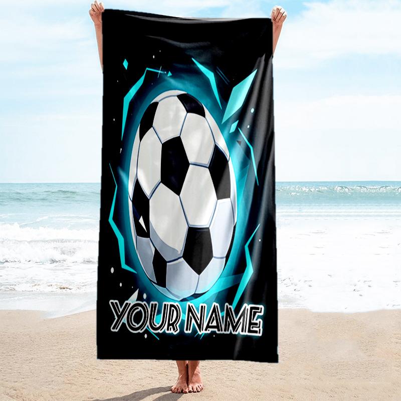 1PC Custom Name "Your Name Soccer Emblem" Beach Towel Highly Absorbent And Sand-Resistant Towel for Swimming, Pool, Yoga, And Travel Lightweight