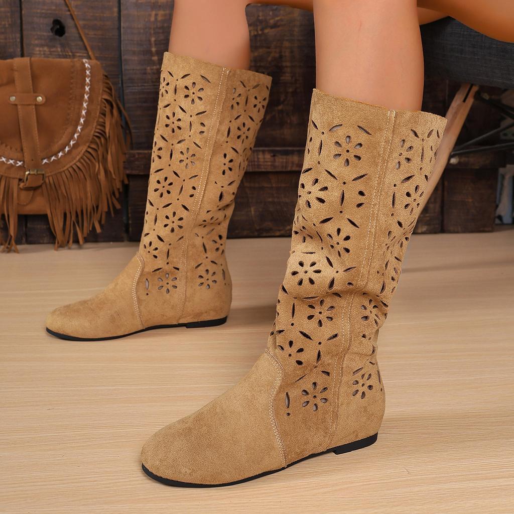 Fashion 2025 New Retro Hollow Breathable High-top Knight Boots Summer Heightened Matte Leather Long Sandals