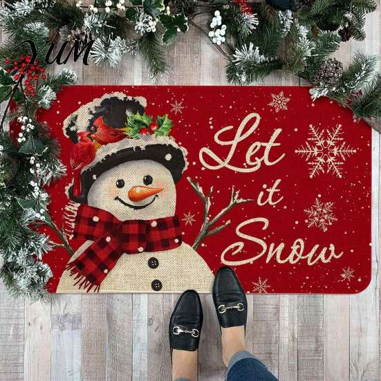 Festive Snowflake Area Rug Christmas Door Mat, Entrance Rug, 35" x 24" Non-Slip Washable Heavy Duty Mud Scraper Mat Welcome Water Absorbent