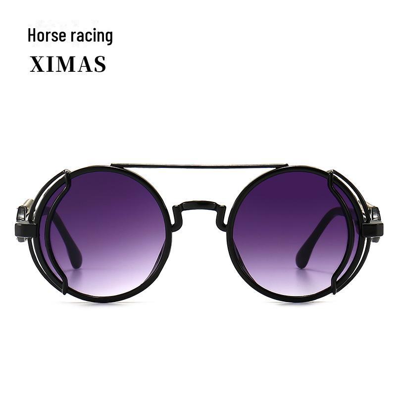 Солнцезащитные очки в круглой оправе с двойным лучом в европейской и американской оправе и цветными пружинными ножками