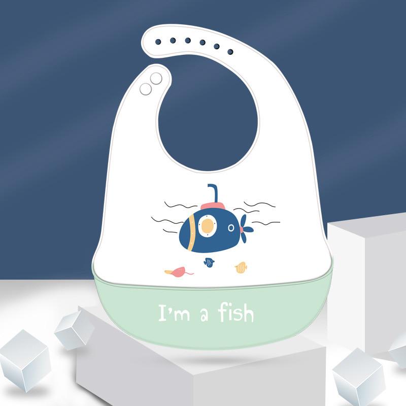 Waterproof Soft Silicone Baby Feeding Stuff Cartoon Print Adjustable Children Kids Bibs