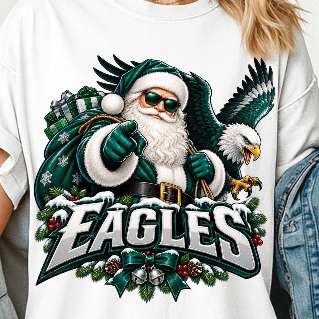 Philadelphia Eagles Christmas Shirt, Comfort Colors Football Holiday Tee, Santa Fan Gift