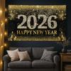 Черно-золотые 2026 Новый год Фон для фотосессии Цветные Шары Ночь Мерцающая Вечеринка Фон Шампанское Полиэстер Фото Фон