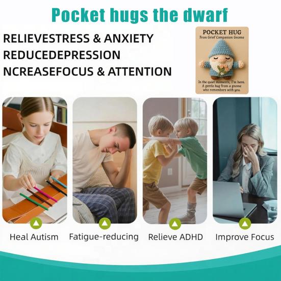 Pocket Hug Gnome Handmade Crochet Gnome with Inspirational Positive Card Mini Stress Relief Companion Doll Encouragement Gifts for Family Friends