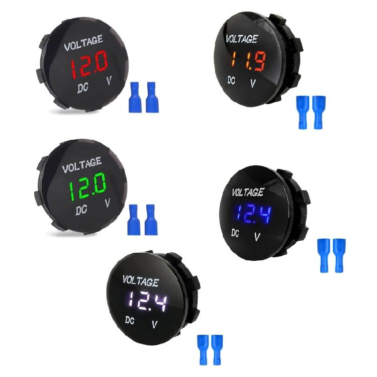 Round Panel Digital Meter with LED Display, 3-30V Battery Reader for 12V 24V Motorcycle Car Boat Equipment Use