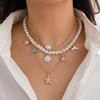 Ocean Starfish Shells Pendant Mulitlayer Choker Necklace For Women Imitation Pearl Party Jewelry Accessories