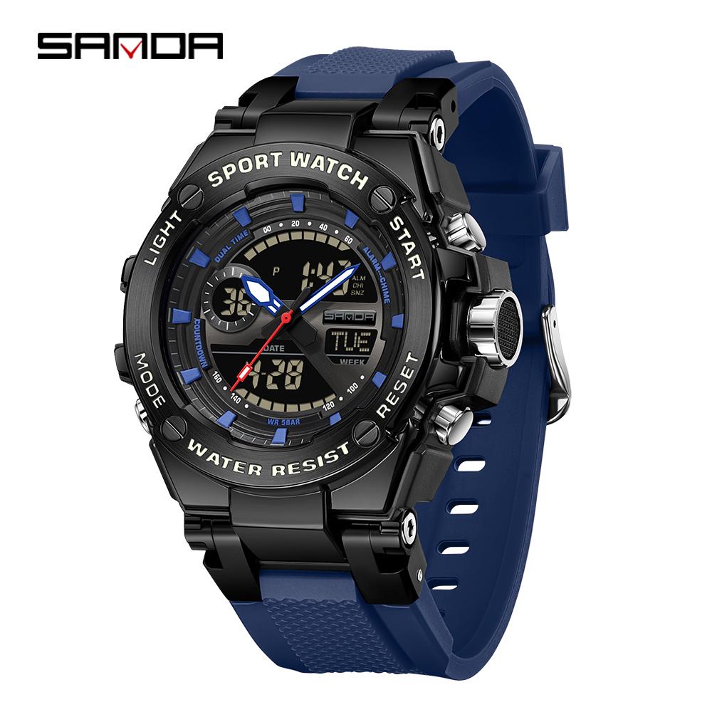 SANDA 3363 Роскошные мужские электронные часы Многофункциональные для активного отдыха и спорта Водонепроницаемые Светящиеся светодиодные мужские электронные часы