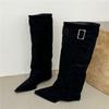 2025 Autumn and Winter New Pointed Toe Heel Pants Boots Internet Celebrity Suede Versatile Knight Boots
