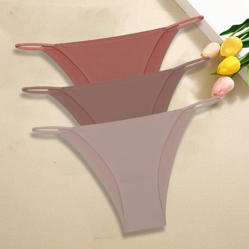 3Pcs/Set Women Seamless Panties Sexy Ultra-thin Briefs Female Ice Silk No Trace Underwear Low Rise Solid Color Soft Lingerie