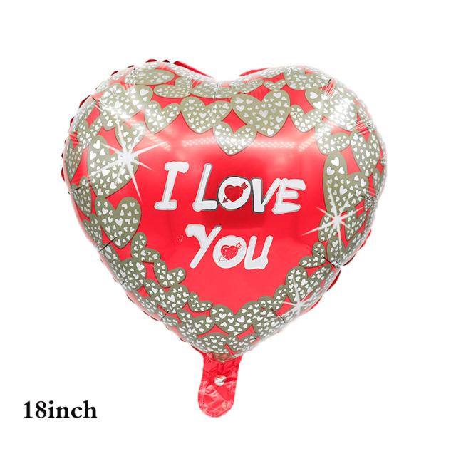Qianshun Heart-shaped Aluminum Foil Balloons 18 Inch Silk Screen Printed I Love You Helium Wedding Valentine's Day Decoration