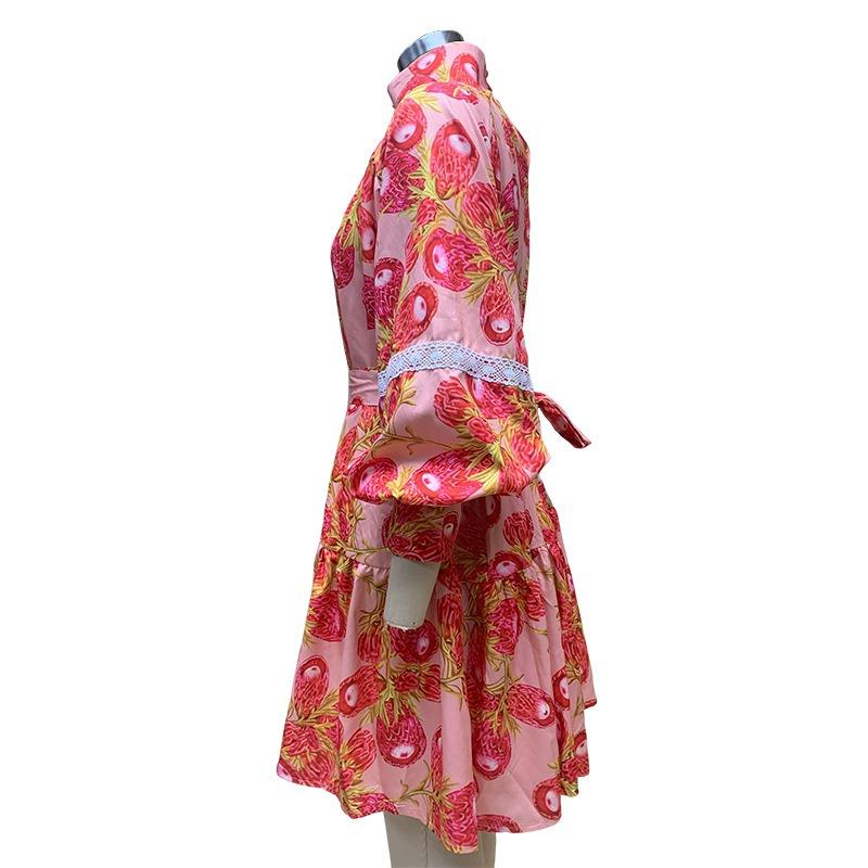 Плюс размер весенне-осеннее женское платье модные темпераментные платья-рубашки с высоким воротником и принтом