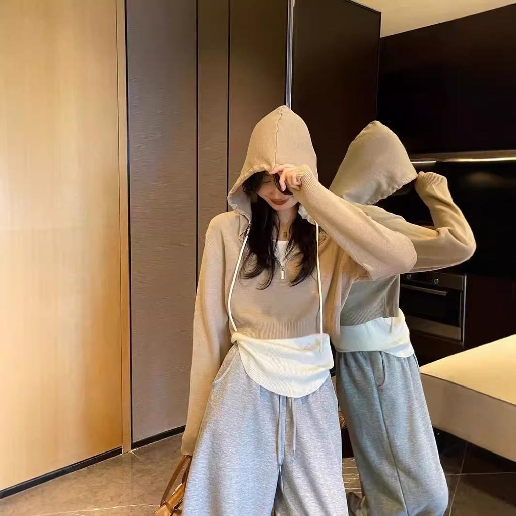 Women's Autumn and Winter Hooded Knit Long Sleeve Sweatshirt