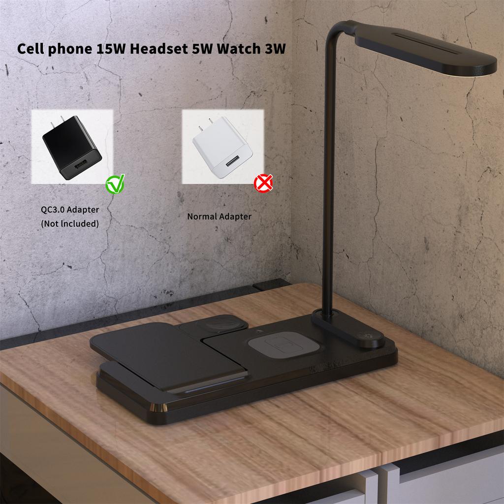 HT-503 Folding 15W Wireless Charger for Phone/Watch/Earbuds with Touch Control LED Table Lamp