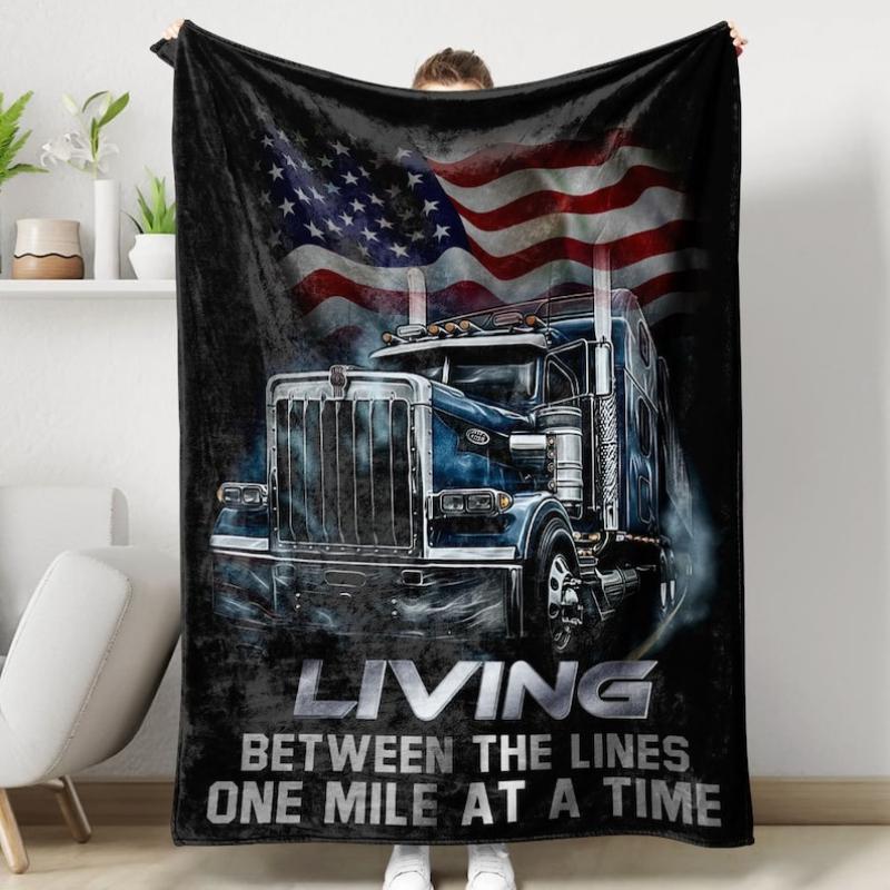 Trucker Driver Flag Design Pattern Flannel Printed Blanket Suitable All Seasons Suitable for Living Room Office Sofa and Travel