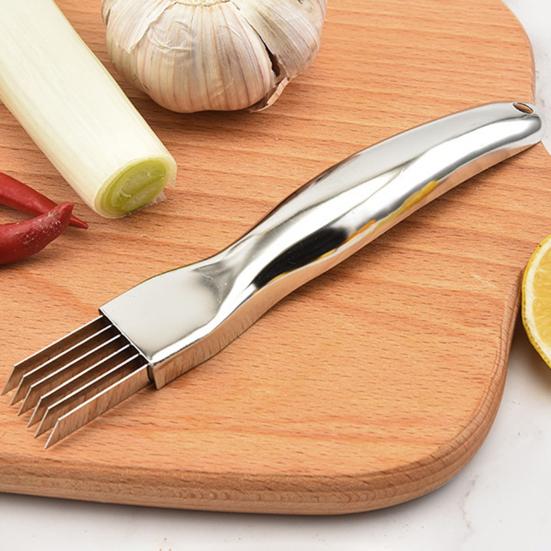 Слайсер для лука из нержавеющей стали, 6-лезвийный измельчитель зеленого лука, резак с нескользящей ручкой, кухонный измельчитель овощей, инструмент для зеленого лука