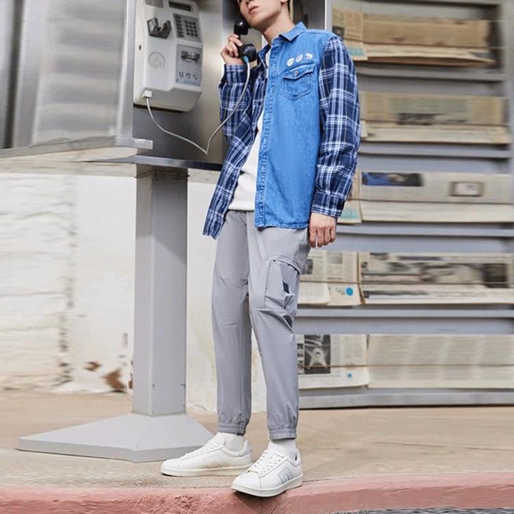 Li-Ning Рубашка в стиле пэчворк из денима свободного покроя, рубашки унисекс, синяя ASHR087-1