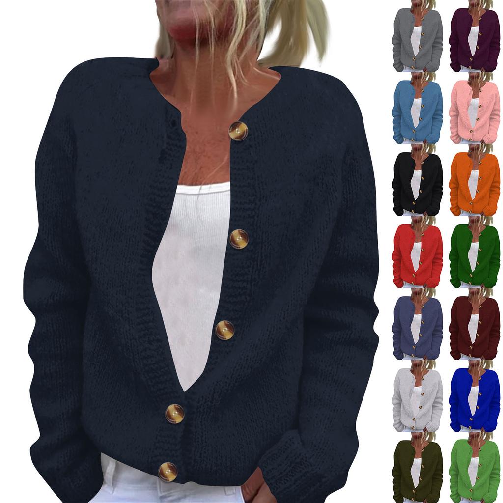 Women's Fashion Solid Colour Long Sleeve Knitted Cardigan Button Up Jacket