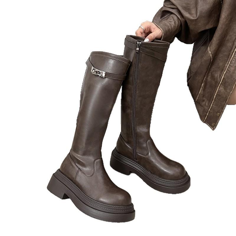 Платформа на толстом каблуке, женские ботфорты в корейском стиле, новые осенне-зимние ботинки Мартина с круглым носком и высоким каблуком 2025