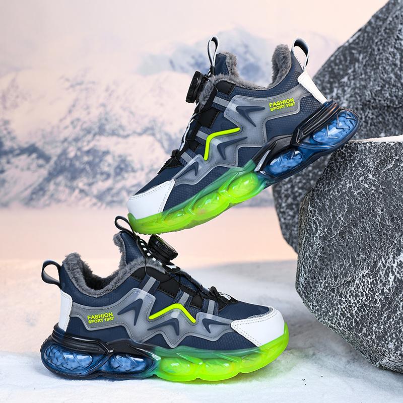 Осенне-зимние кроссовки унисекс, детская хлопковая обувь, кроссовки из искусственной кожи, непромокаемые бархатные теплые ультра-легкие зимние кроссовки для мальчиков