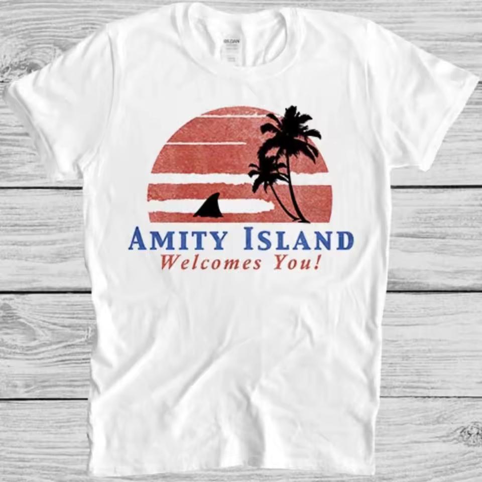 Amity Island Wellcomes You T Shirt 2494 Jaws Retro Vintage Cool Gift Tee Harajuku streetwear harajuku shirt