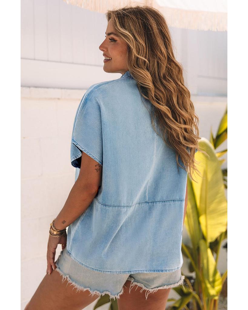 Azura Exchange Джинсовая блузка свободного кроя с V-образным вырезом