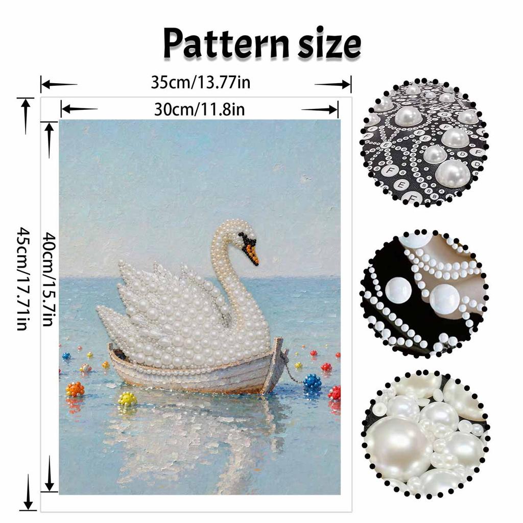 White Swan in Wooden Boat Pearl and Diamond Painting Art Kit DIY Gemstone Beading Craft Kit Home Wall Decoration