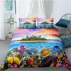 Ocean Duvet Cover Set Queen Double Size Polyester Ocean Animals Fishes Tortoise And Rainbow Color Coral Printed Comforter Cover