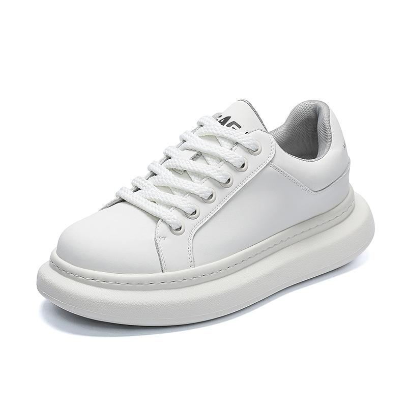 Мужская обувь 2025 года, новые ретро-туфли белого цвета, простые и универсальные туфли на платформе, увеличивающие рост, спортивная и повседневная обувь, хлебные туфли