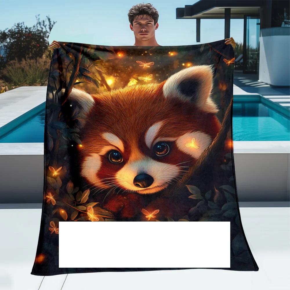 Customizable Red Panda Blanket, Soft and Warm Flannel, Digital Printing, Suitable for Sofa Bed Travel, Camping and Office Use