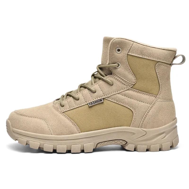 Зимние ботинки Мужская обувь для походов на открытом воздухе Замшевая обувь для походов с высоким берцем Мужская обувь на платформе Ботинки для работы Ботинки для тренировок в пустыне