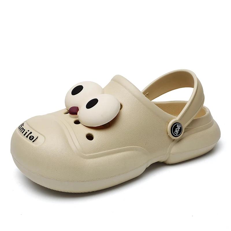 Fashion 2024 New Thick Soles Sandals Hole Shoes Women Increase Non-slip Summer Wear Beach Sandals Outdoor Cute Slippers Big Eye Diy Deco