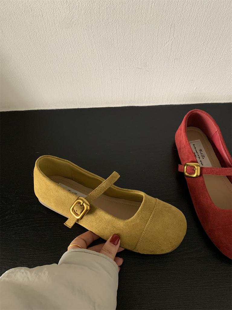 Light Mouth Red Single Shoes Female Spring and Autumn New French Retro Gentle Fairy Suede Mary Jane Shoes Flat Beanie Shoes