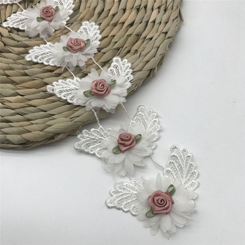 Вышитая кружевная лента с отделкой «сделай сам», ткань с цветком розы, роскошное свадебное платье, швейные аксессуары, 1 ярд