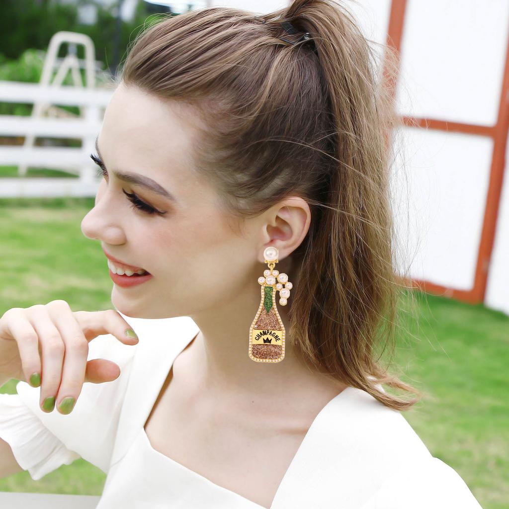 Vibrant Celebration Stand Out Stud Earrings Champagne Earrings Fashionable Outdoor Bottle Shape Dangle Earrings