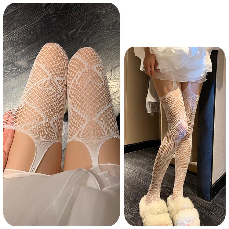 Женские чулки в сетку с сердечками в стиле Y2K, сетчатые клубные колготки, сексуальные колготки телесного цвета с подвязками, чулки для вечеринки в стиле JK Lolita Cosplay