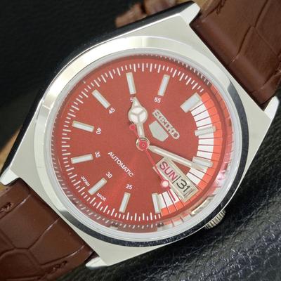 ЯПОНСКИЕ ВИНТАЖНЫЕ ОТРЕМОНТИРОВАННЫЕ МУЖСКИЕ АВТОМАТИЧЕСКИЕ ЧАСЫ SEIKO 5 6309A С КРАСНЫМ ЦИФЕРБЛАТОМ a440767-4