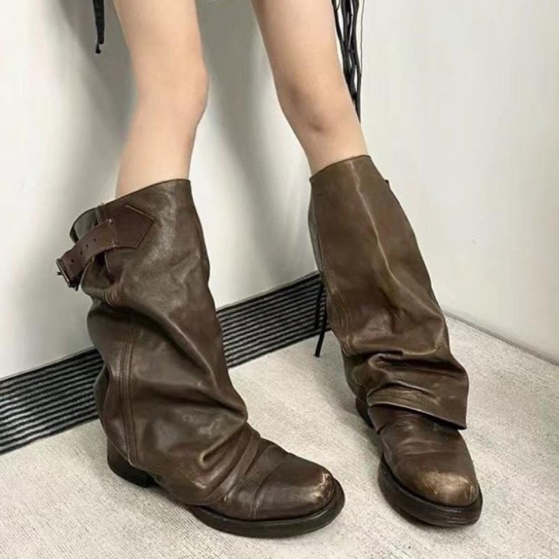 Женские сапоги на платформе до колена, модные кожаные туфли на среднем каблуке, брендовые дизайнерские новые туфли для женщин 2025 года, трендовые готические туфли в стиле челси, Botas Mujer