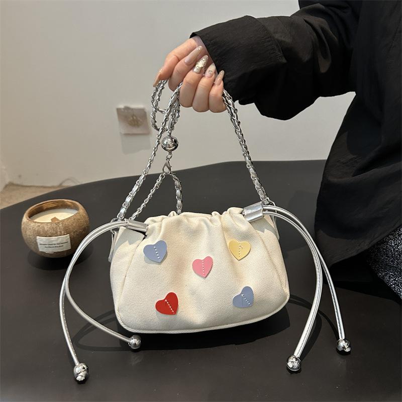 Милая маленькая сумка на цепочке с кулиской в форме персикового сердца, модная сумка кроссбоди, новая модная универсальная повседневная сумка-ведро