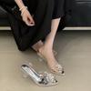 Sandals Women's New High Heels Pointed Head Bag Head Empty Rhinestone Temperament Transparent Crystal Shoes Wedding Shoes