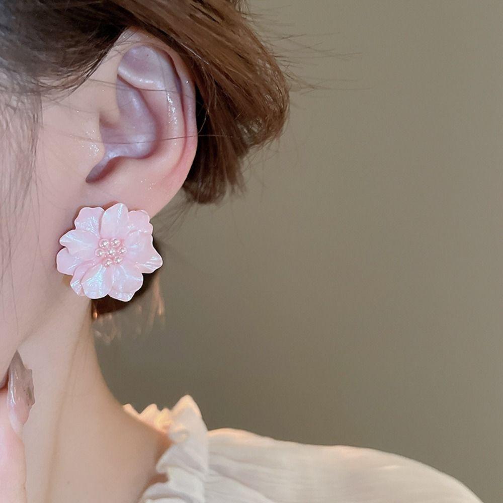 Элегантные большие серьги-гвоздики с цветком, акриловые жемчужные серьги-гвоздики с цветком, весна и лето