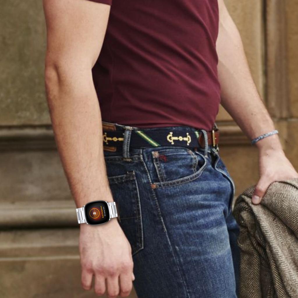 Для Fitbit Versa 4/Sense 2 Ремешок для часов из нержавеющей стали, трехзвенный, сменный ремешок для смарт-браслета