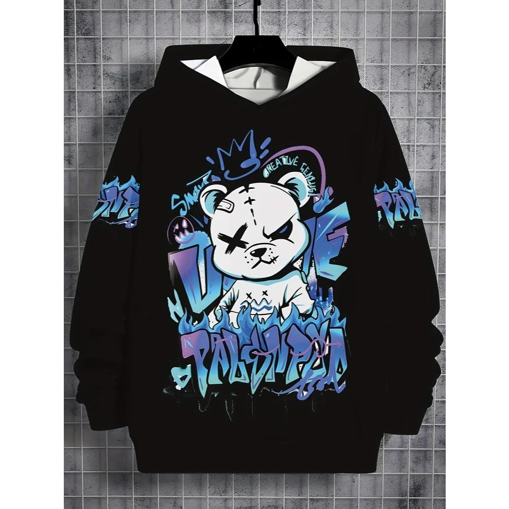 Модный мальчиковый пуловер с круглым вырезом и 3D-принтом, повседневная толстовка с капюшоном для улицы с принтом