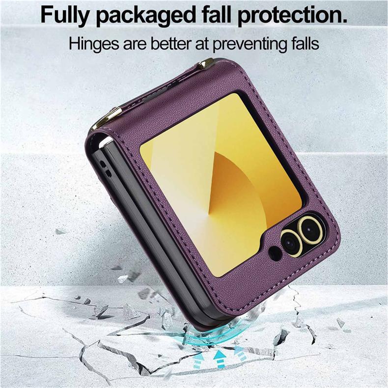 Совместимый с Samsung Z Flip7/6 Чехол-сумка через плечо из кожи, Z Flip5 Чехол-книжка с 3 сложениями для карт.