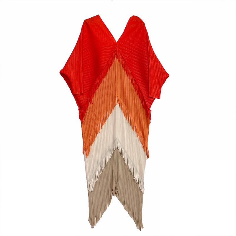 Женское платье с кисточками, осеннее плиссированное платье с рукавами «летучая мышь», свободное модное длинное платье