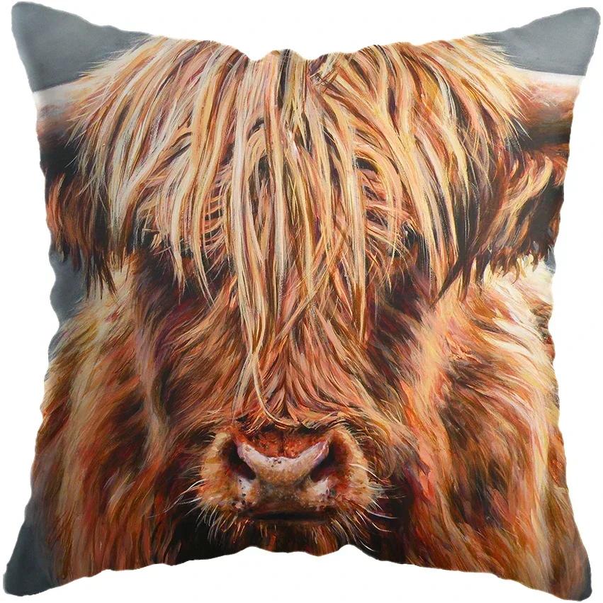 Scottish Highland Cow Yak Animal Doublesided Printed pillow cover Short plush Suitable living rooms sofas throw cushion cover