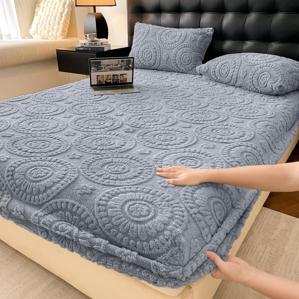 G5Z2025 Зимнее теплое плюшевое нескользящее тафтовое натяжное постельное белье - Односпальный/Двуспальный размер