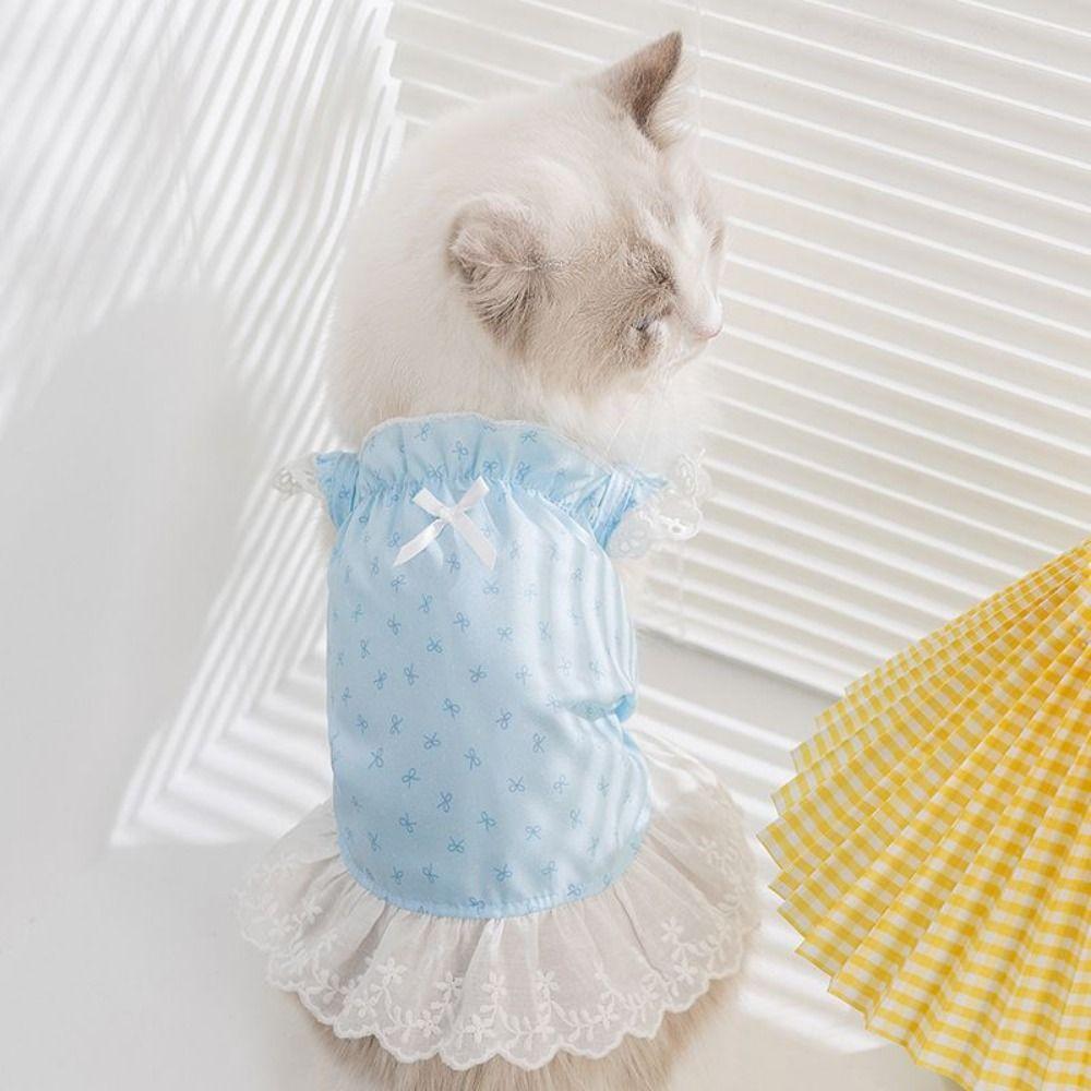 Exquisite Lace Cat Skirt Soft Dog Princess Dress Simple Bow Print Dog Dress Pet Clothes
