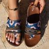 New Toe Clip Thin Strap Women's Sandals Hollow Flat Sandals Sunflower Pattern Outdoor Beach Slippers Sandals